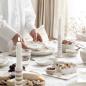 Preview: Teller White Brown Hearts, Bastion Collections Servierteller oval, Keramik Teller mit Herzen, skandinavisches Geschirr oval,