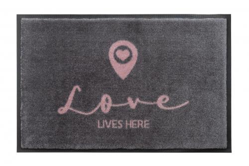 Gift Company Fußmatte waschbar Love lives here, grau rosa