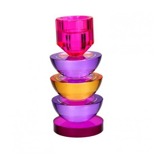 Gift Company Sari Kristallglas Kerzenhalter H17,5 cm, rund, lila, orange, pink