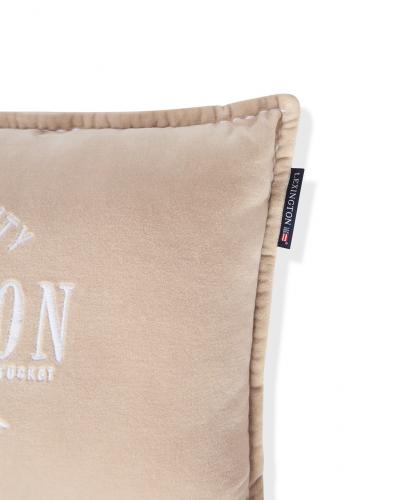 Preview: Lexington Beige Logo Organic Cotton Velvet Kissenhülle