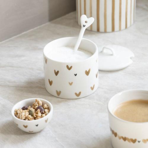 Preview: Bastion Collections Zuckerdose, Zuckerdose White Brown Hearts, Bastion Collections Keramik Dose,