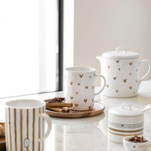 Preview: Geschirr schwarz braune Streifen, Bastion Collections Neuheiten, skandinavisches Geschirr modern, stilvolle Zuckerdose