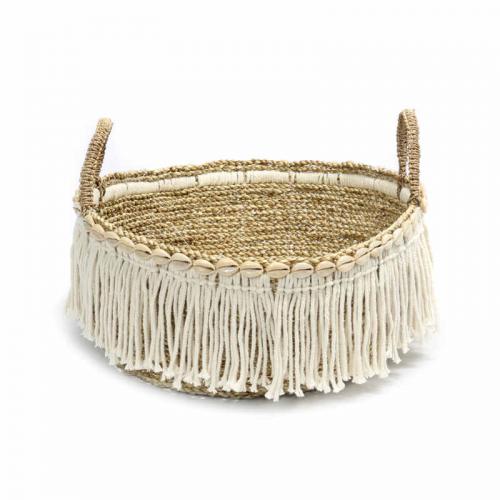 The Boho Fringe Basket - Natural White, schick, modern, Muscheln