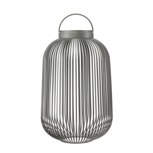 Preview: Mobile LED-Leuchte LITO L von blomus in Granite Gray, seitliche Ansicht mit offenen Metallstreben