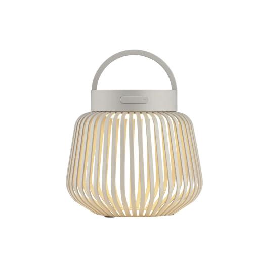 Preview: blomus LITO Mourning Dove XS mobile LED-Leuchte in Graubeige mit filigranem Metallstreben-Design, leuchtend