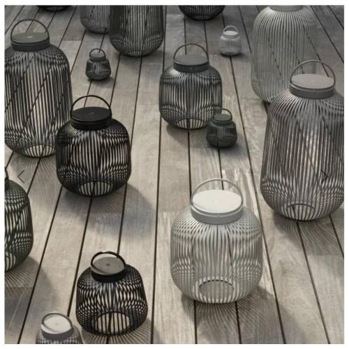 Preview: Mobile LED-Leuchte LITO L von blomus in Mourning Dove mit eleganten Metallstreben und ovaler Silhouette
