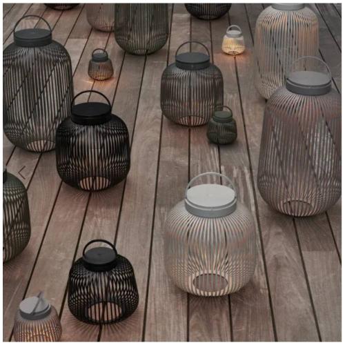 Preview: Mobile LED-Leuchte LITO M von blomus in Mourning Dove mit eleganten Metallstreben und ovaler Silhouette