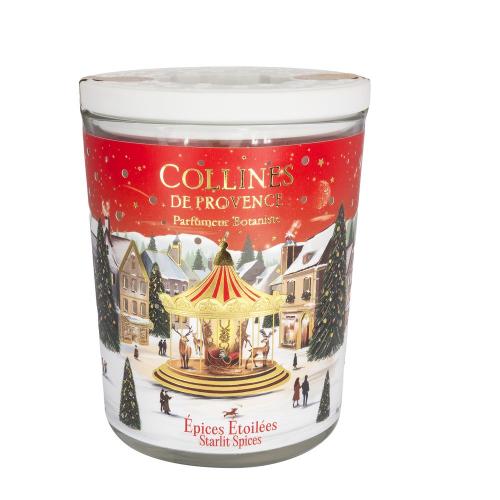 Collines de Provence Kerze Gewürzsterne 180 g, würzige Weihnachtskerze kaufen, handgegossene Duftkerze mit langer Brenndauer, Duftkerze aus Frankreich, Weihnachtskerze für gemütliche Abende, Duftkerze 40 Stunden Brenndauer