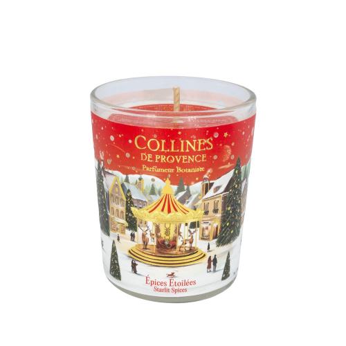 Collines de Provence Kerze Gewürzsterne 75 g, kleine Weihnachtskerze würzig, Mini-Duftkerze als Weihnachtsgeschenk, Weihnachtskerze klein kaufen, französische Duftkerze Winter, kleine Duftkerze als Wichtelgeschenk, würzige Weihnachtskerze
