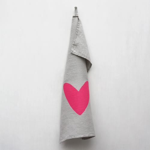 Frohstoff Textilmanufaktur Geschirrtuch Leinen Herz neonpink
