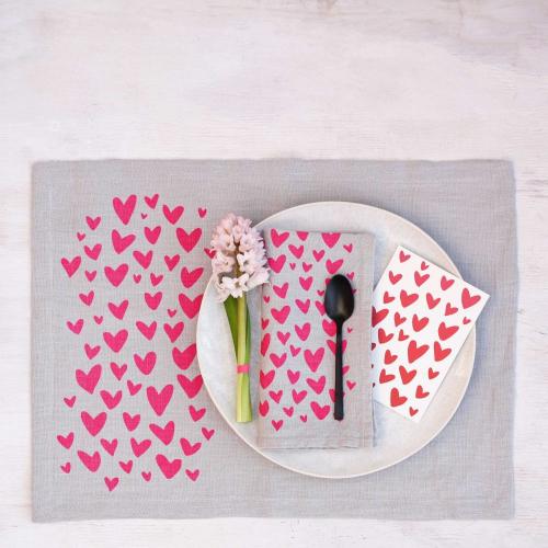 Frohstoff Textilmanufaktur Tischset Leinen grau Herz neonpink