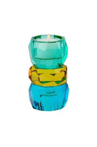 Gift Company Palisades Kristallglas Kerzen-/Teelichthalter blau/gelb/grün, toll, modern, fruehling