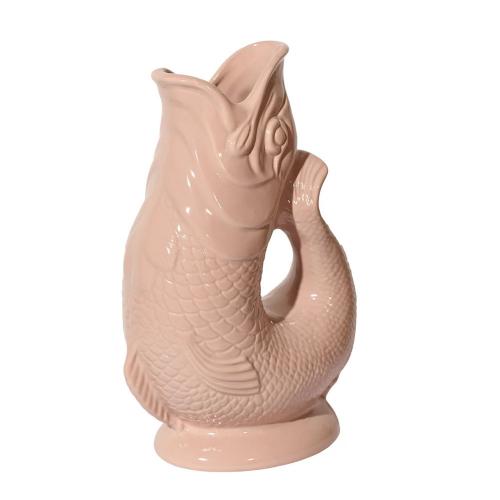 Preview: Gluggle Jug Wasserkrug Chowning Tan XL in seitlicher Ansicht mit Fischkopf und geschwungenem Henkel