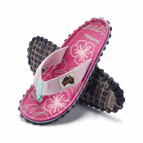 Preview: Stylische Gumbies Australische Sandalen Blush Hibiscus mit tropischem Muster
