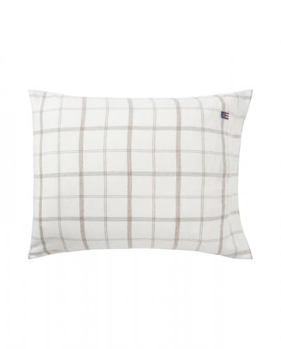 Lexington White/Brown Checked Cotton Flannel Kissenbezug