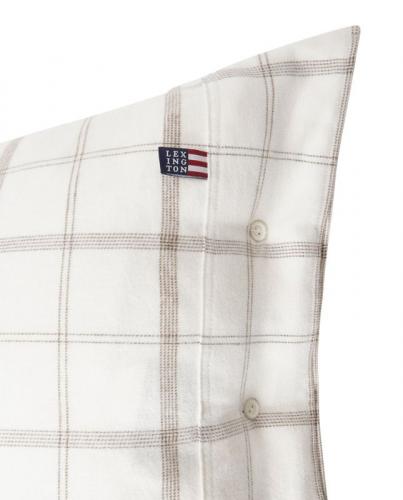 Lexington White/Brown Checked Cotton Flannel Kissenbezug