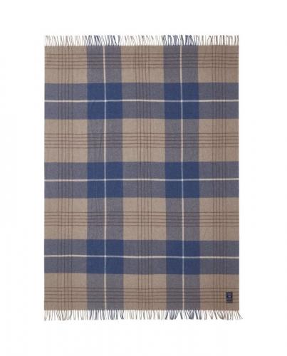 Lexington Denim Blue/Beige Checked Recycled Wool Throw