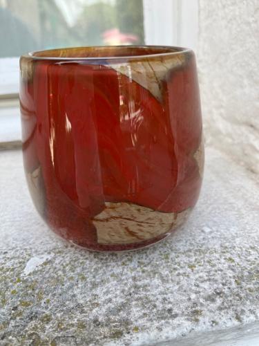 Dekocandle Vase Thick votive bowl with honey red waves