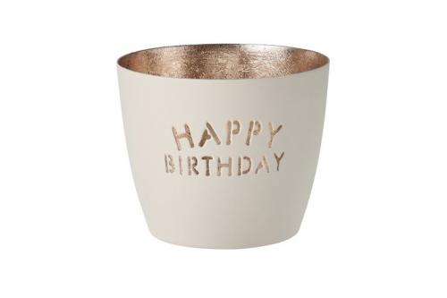 Gift Company Madras Windlicht M, Happy Birthday weiss/gold