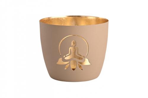 Gift Company Madras Windlicht M, Lotus Yoga, sandstone