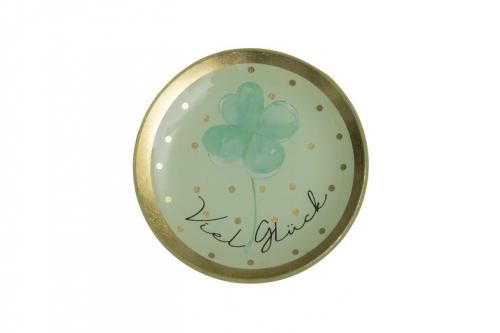 Gift Company Love Plates Glasteller S, Viel Glück, rund, mint