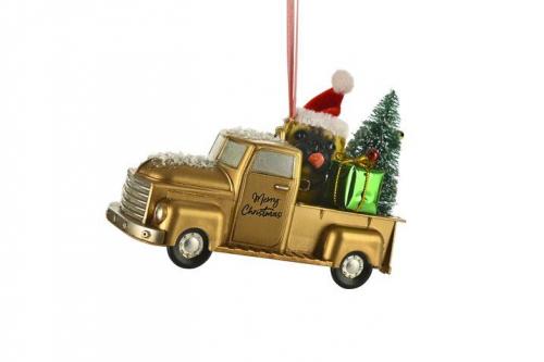 Gift Company Hänger Truck mit Hund und Weihnachtsbaum