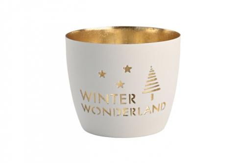 Gift Company Madras Windlicht M, Winter Wonderland weiß gold