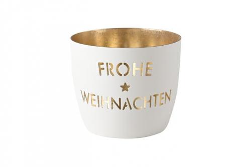 Gift Company Madras Windlicht M, Frohe Weihnachten weiß, gold