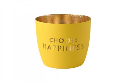 Gift Company Madras Windlicht M, Choose Happiness, gelb gold