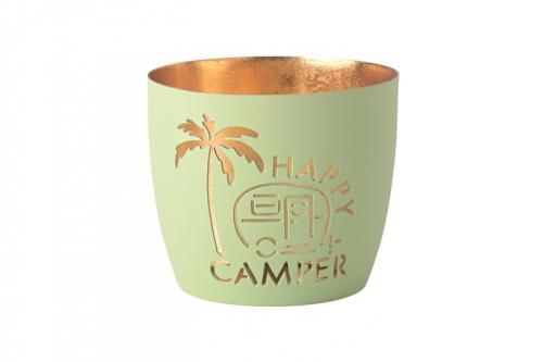 Gift Company Madras Windlicht M, Happy Camper, pastellgrün