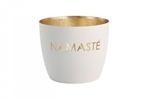 Gift Company Madras Windlicht M, Namaste weiß/gold, schick