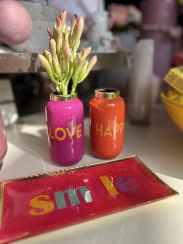 Gift Company Vase Saigon mit Metallring, XXS, Love, fuchsia,gold