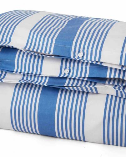 Lexington White/Blue Striped Cotton Sateen Bed Set, Close up