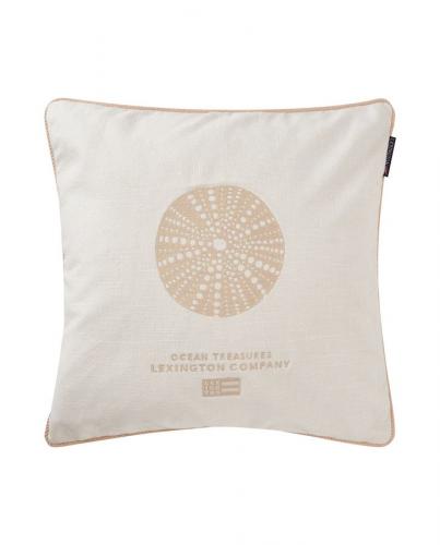 Lexington Sea Embroidered Recycled Cotton Kissenhülle White, Light Beige, Muschel