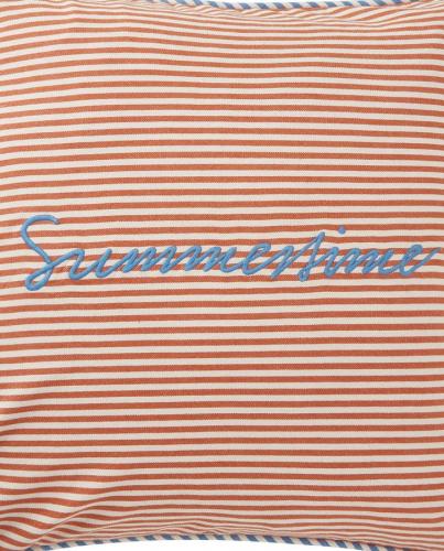 Lexington Summer Striped Organic Cotton Twill Kissenhülle Terra, White, Blue, Close up