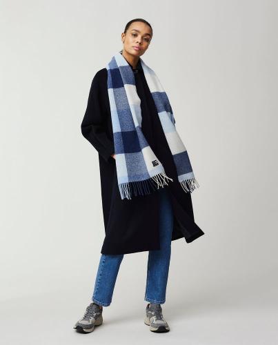 Lexington Massachussets Recycled Wool Blend Schal Blue Multi Check 