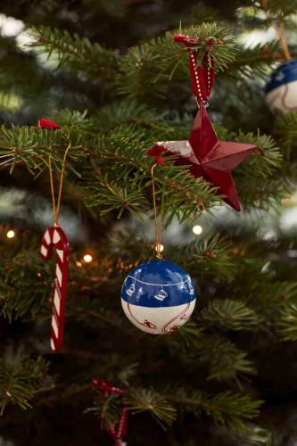 Preview: Lexington Papier Maché Weihnachtskugel Christmas Ornament SET Blue/White/Red