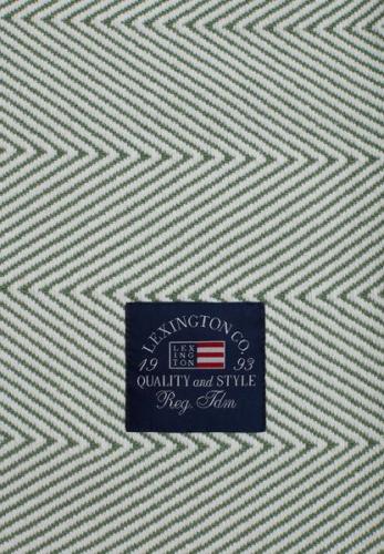 Lexington Herringsbone Striped Recycled Cotton Throw, Gruen, Logo