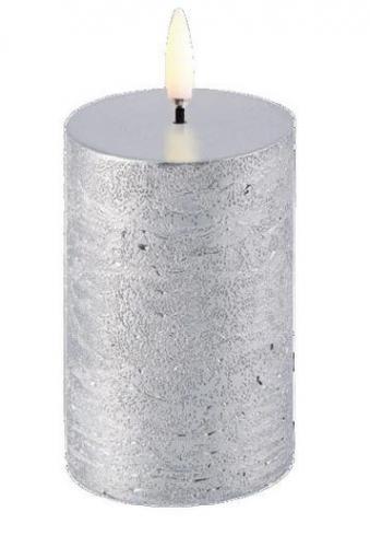 Uyuni LED Pillar Kerze Metallic silver, Rustic 5 x 7,5 cm, schick, schoen