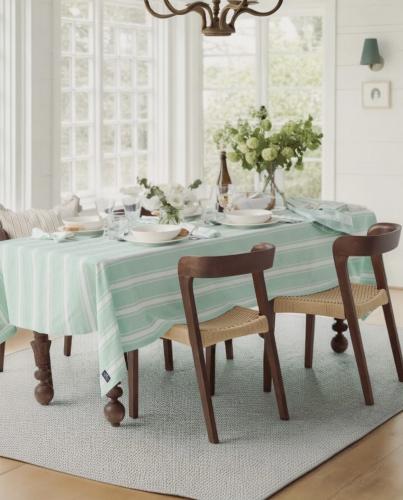 Preview: Lexington Tischdecke Striped Linen/Cotton green, white
