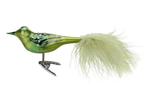 Inge´s Christmas Decor Green Bird, Vogel, Gladekokugel, Schick, handmade