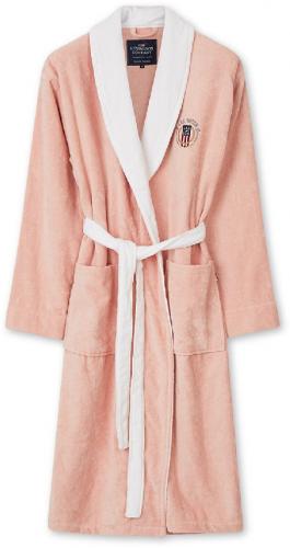Lexington Bademantel Cotton Velour Contrast Robe Weiss Pink Bademantel Schoen Weich