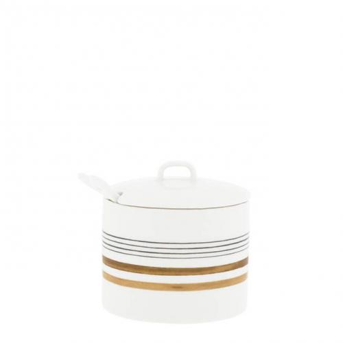Preview: Bastion Collections Zuckerdose, Zuckerdose White Brown and Black Stripes, Bastion Collections Keramik Dose,