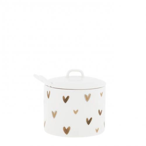 Preview: Bastion Collections Zuckerdose, Zuckerdose White Brown Hearts, Bastion Collections Keramik Dose,