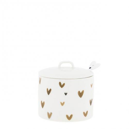 Bastion Collections Zuckerdose, Zuckerdose White Brown Hearts, Bastion Collections Keramik Dose,