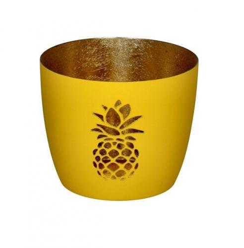 Gift Company Madras Windlicht Ananas, neon gelb/gold