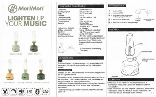 Laterne Led mit Bluetooth Lautsprecher MoriMori Monolit Ocean