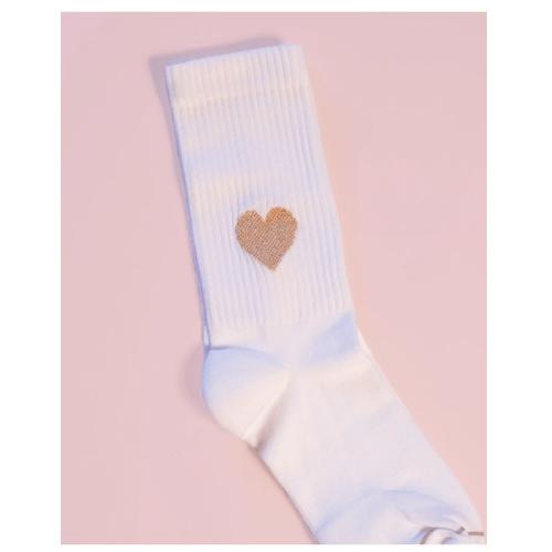 Preview: ooley Socken Icon’OL Glitter Love Gold in Weiß mit goldenem Glitzerherz