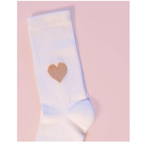 Preview: Paar weiße ooley Herzsocken mit gerippter Struktur und goldenem Glitzermotiv