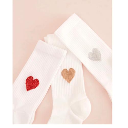 Preview: Paar weiße ooley Herzsocken mit gerippter Struktur und goldenem Glitzermotiv